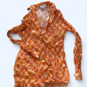 Never Fully Dressed - Orange Ruched Button Down - 2